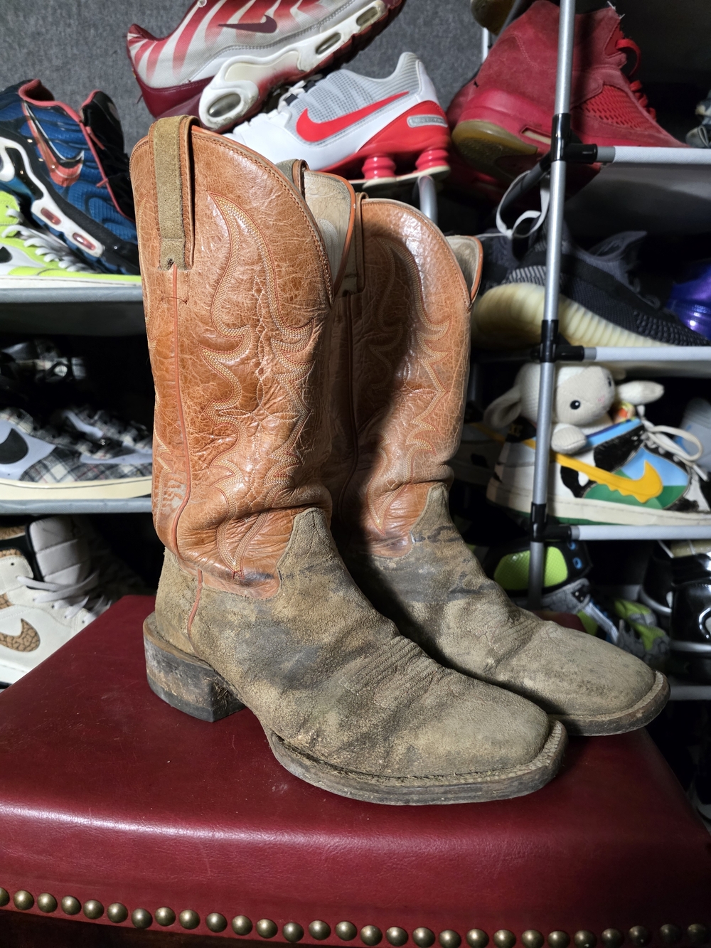 🔥 Men's Hondo Boots TX Tan/Brown Embroidered Western Hondo Ranch Worn Size 9.5